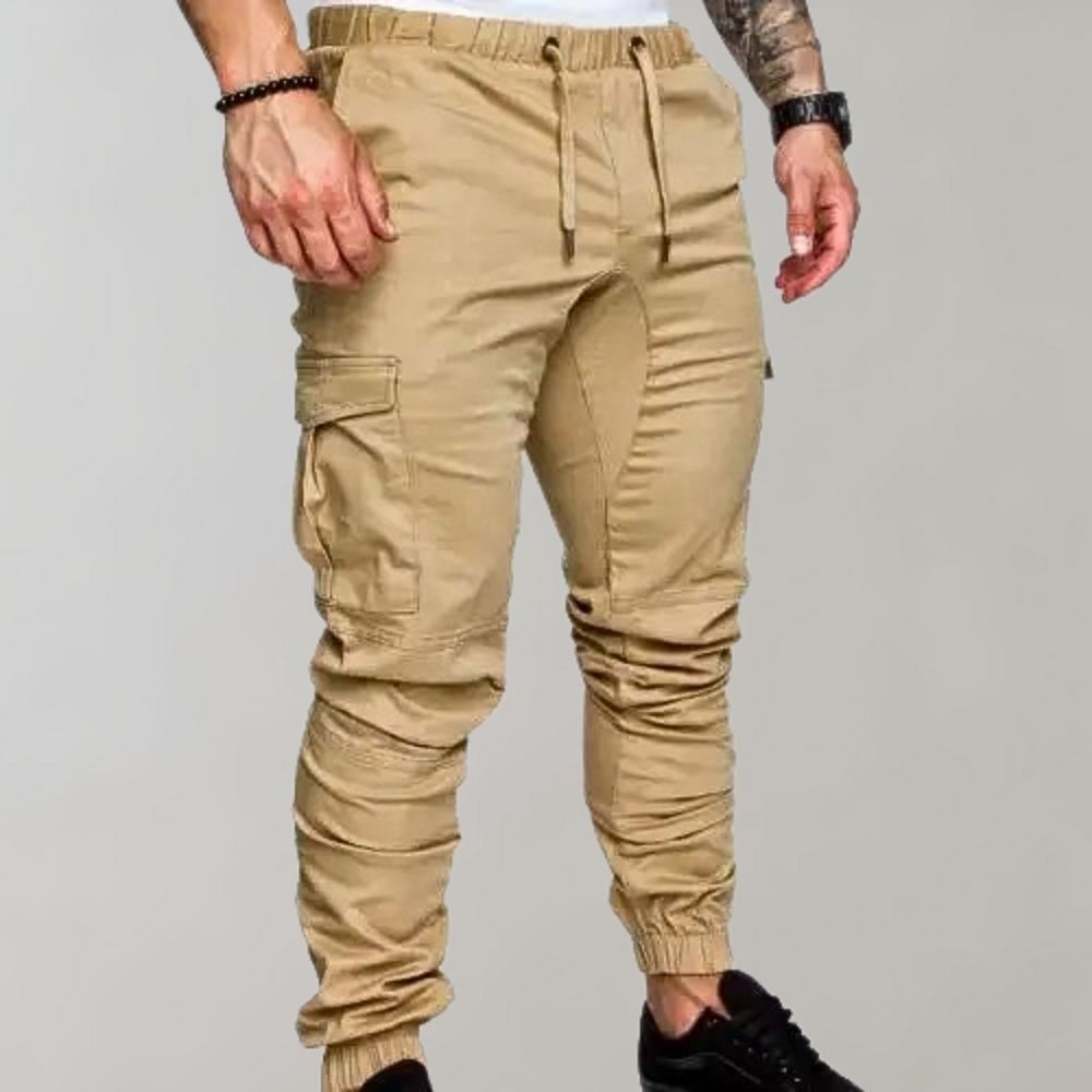 Cargo Joggers - Elastic Waist - Drawstring - Cargo Pants - Men's Trousers-Fashion Men Pants Cargo All-year-Chaps of London-Khaki-M-Chaps of London