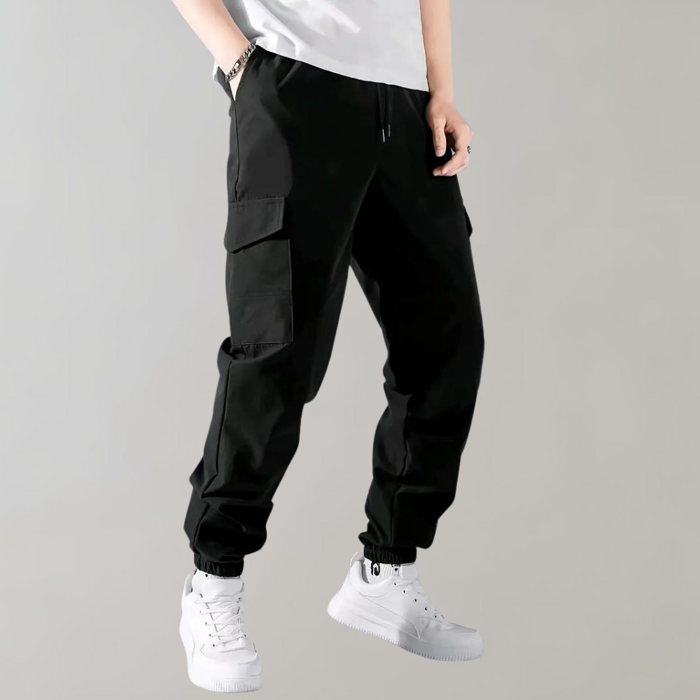 Cargo Pants - Black - Drawstring - Cargo Joggers - Men's Trousers-Fashion Men Pants Cargo All-year-Chaps of London-Chaps of London