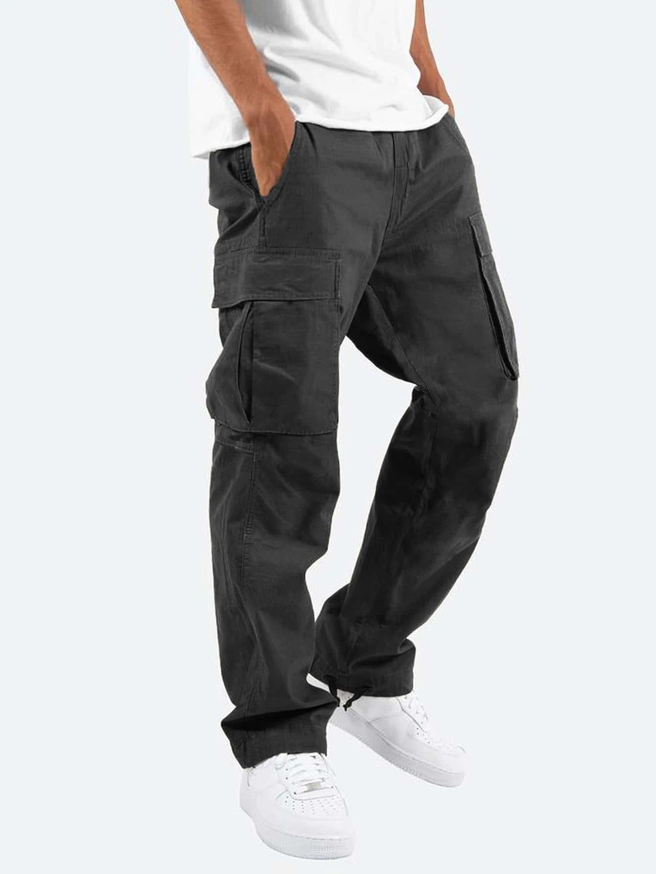Cargo Pants - Men's Casual Baggy Loose Fit Cargo Trousers-Broek man-Chaps of London-Black-S-Chaps of London