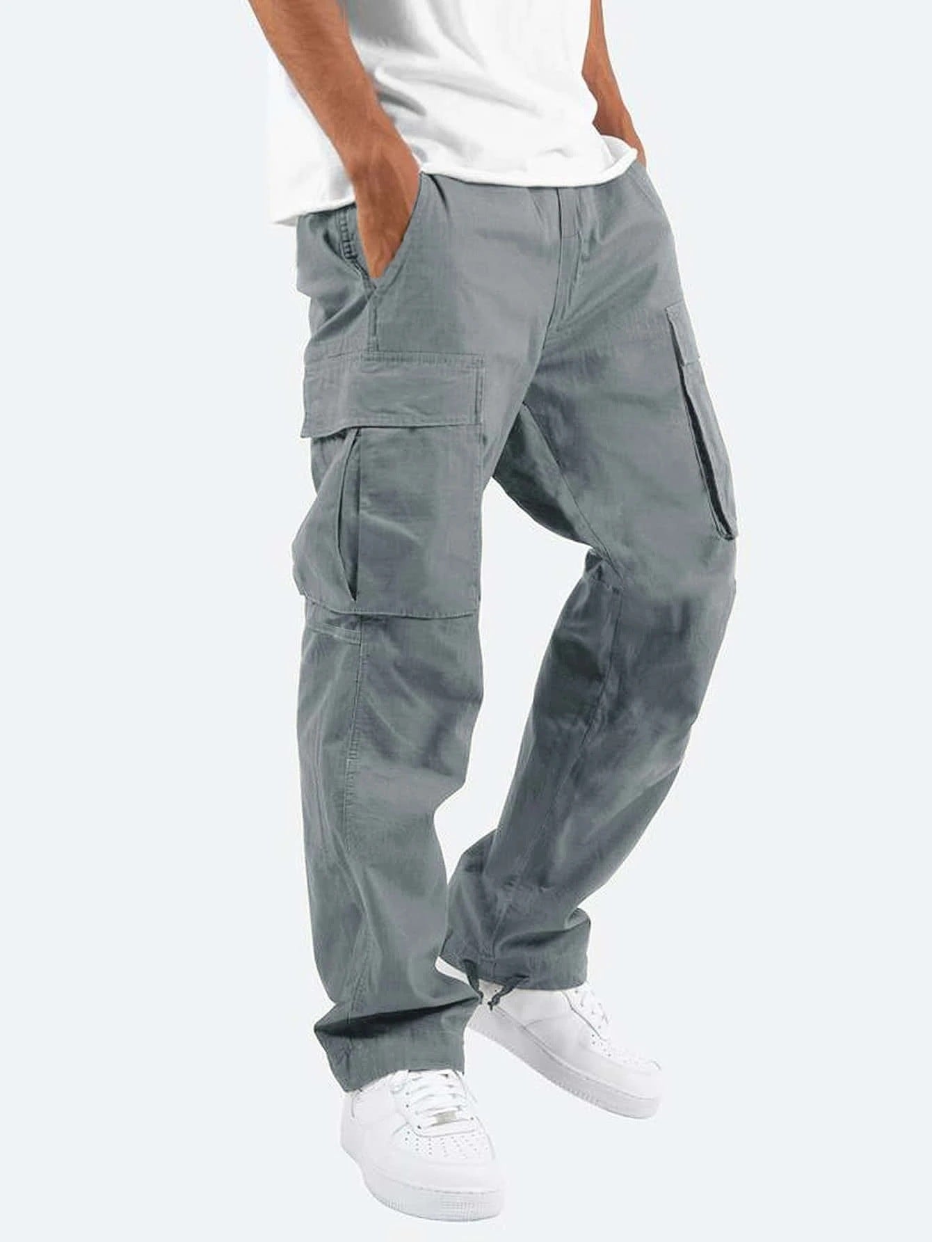 Cargo Pants - Men's Casual Baggy Loose Fit Cargo Trousers-Broek man-Chaps of London-Gray-S-Chaps of London