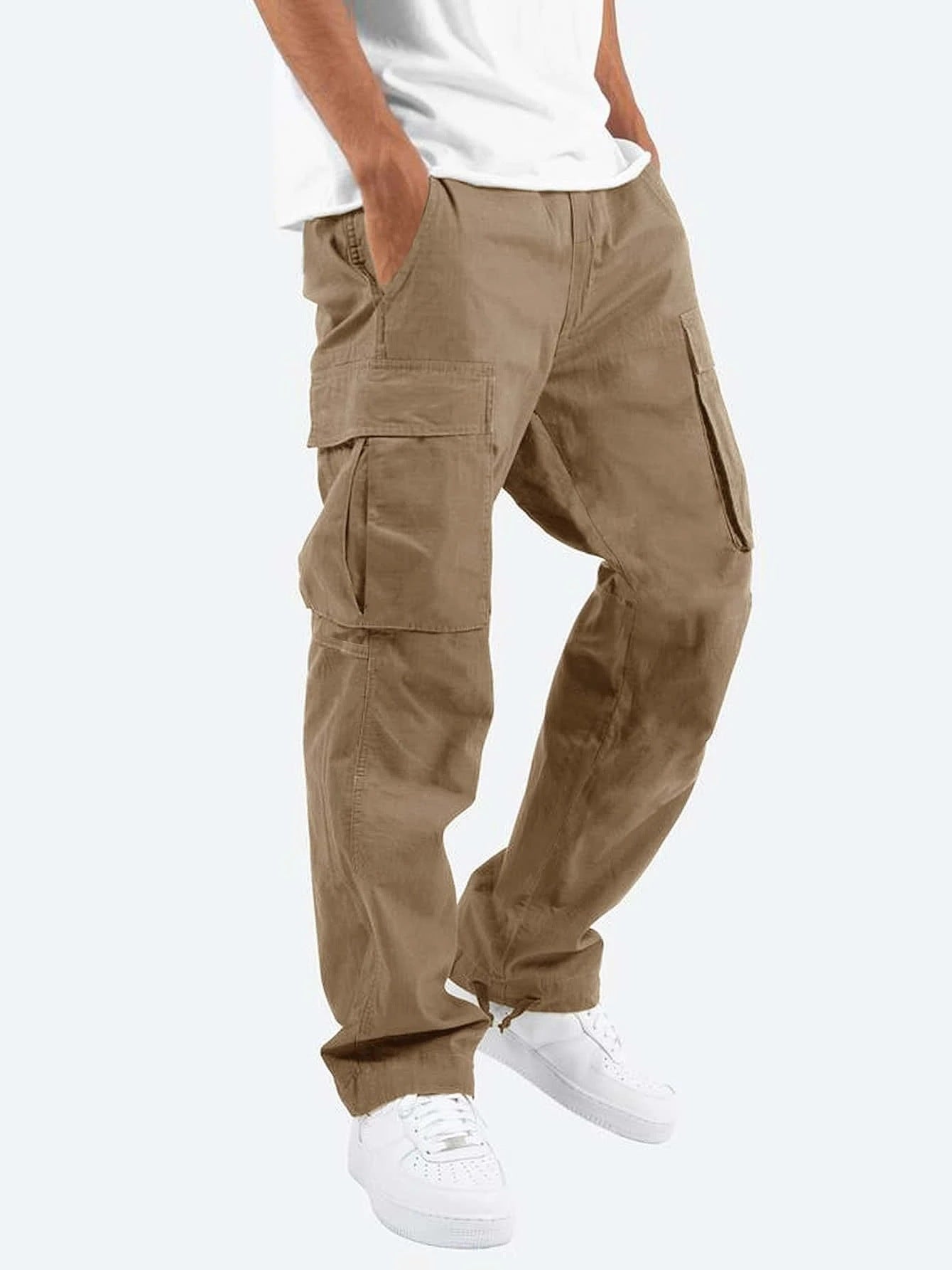 Cargo Pants - Men's Casual Baggy Loose Fit Cargo Trousers-Broek man-Chaps of London-Khaki-S-Chaps of London