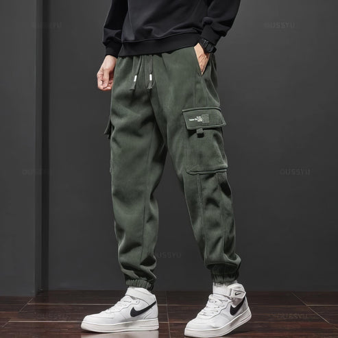 Cargo Pants - Velvet - Loose Fit - Cargo Joggers - Men's Pants-Chaps of London-Army Green-S-Chaps of London