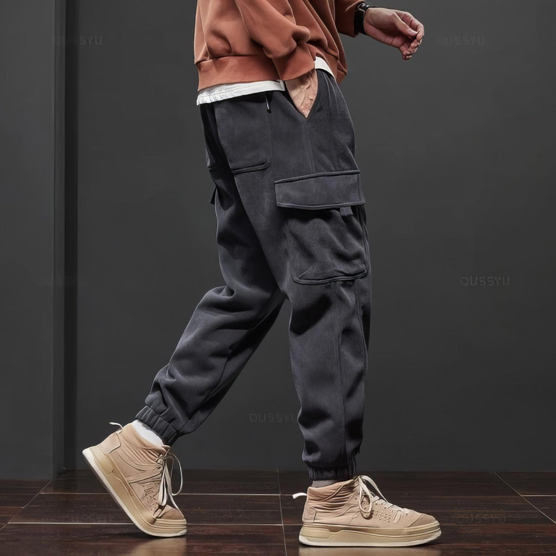 Cargo Pants - Velvet - Loose Fit - Cargo Joggers - Men's Pants-Chaps of London-Grey-S-Chaps of London
