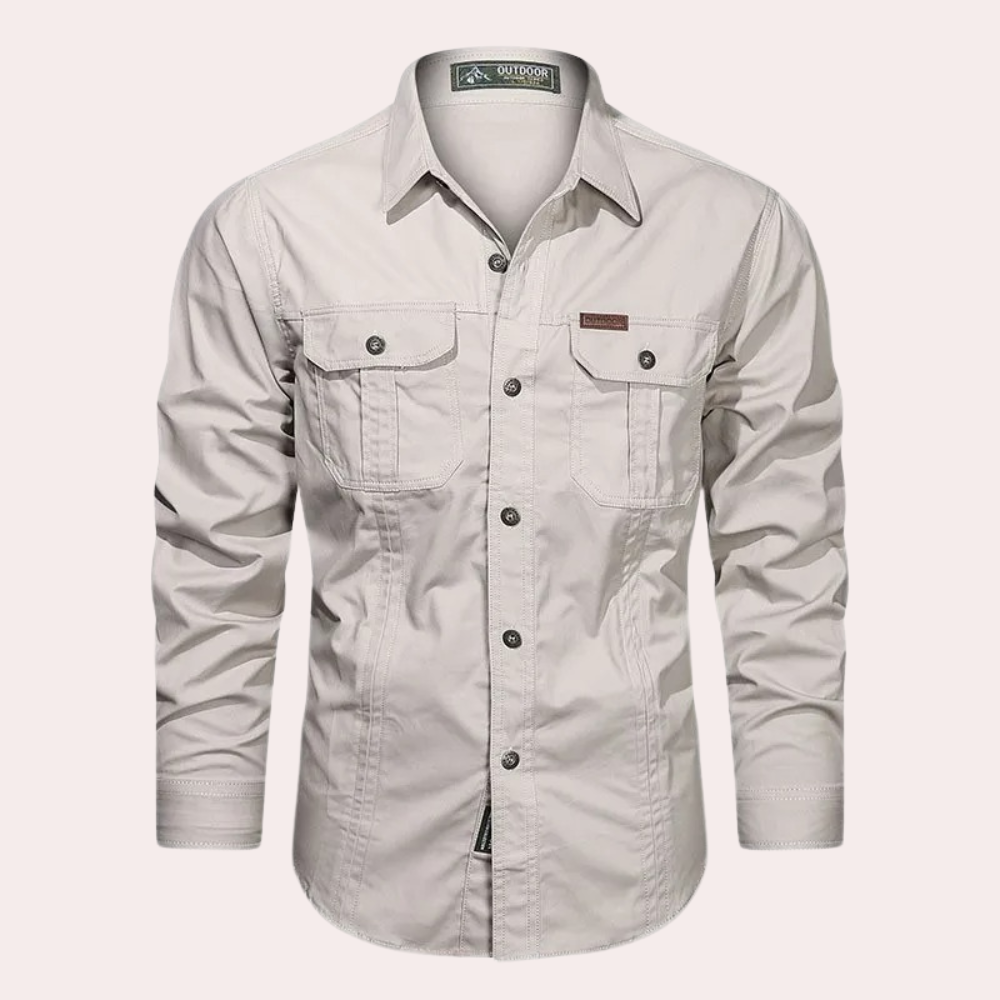 Cargo Shirt - Casual - Button-Up - Long Sleeve Shirt - Men's Shirt-Fashion Men Shirt Utility All-year-Chaps of London-Beige-M-Chaps of London