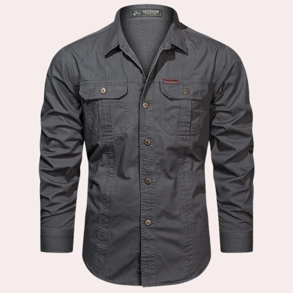 Cargo Shirt - Casual - Button-Up - Long Sleeve Shirt - Men's Shirt-Fashion Men Shirt Utility All-year-Chaps of London-Gray-M-Chaps of London