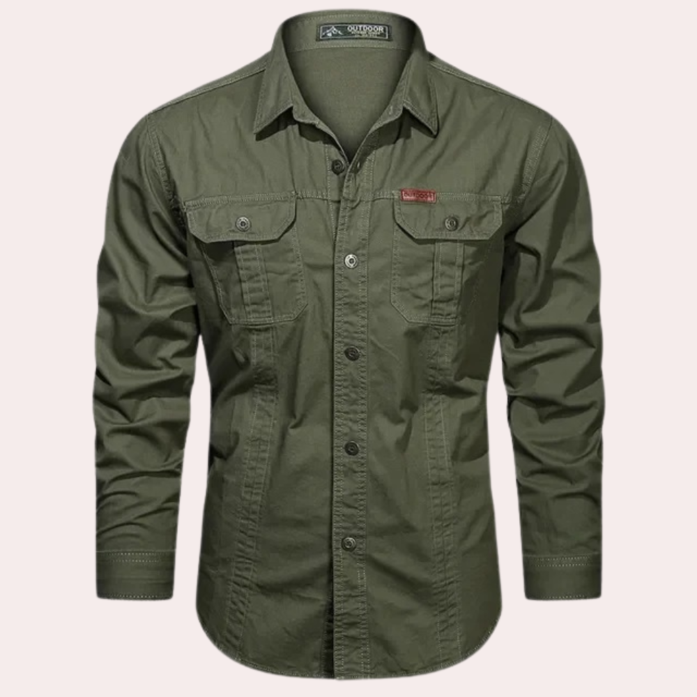 Cargo Shirt - Casual - Button-Up - Long Sleeve Shirt - Men's Shirt-Fashion Men Shirt Utility All-year-Chaps of London-Green-M-Chaps of London