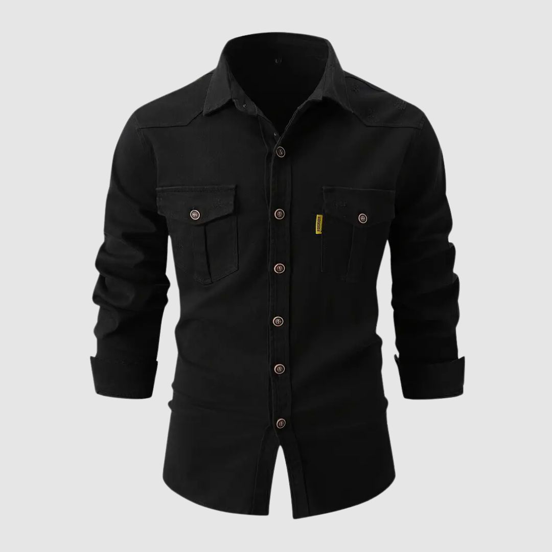 Cargo Shirt - Slim Fit - Long Sleeve - Button-Up Shirt - Men's Shirts-Chaps of London-black-S-Chaps of London