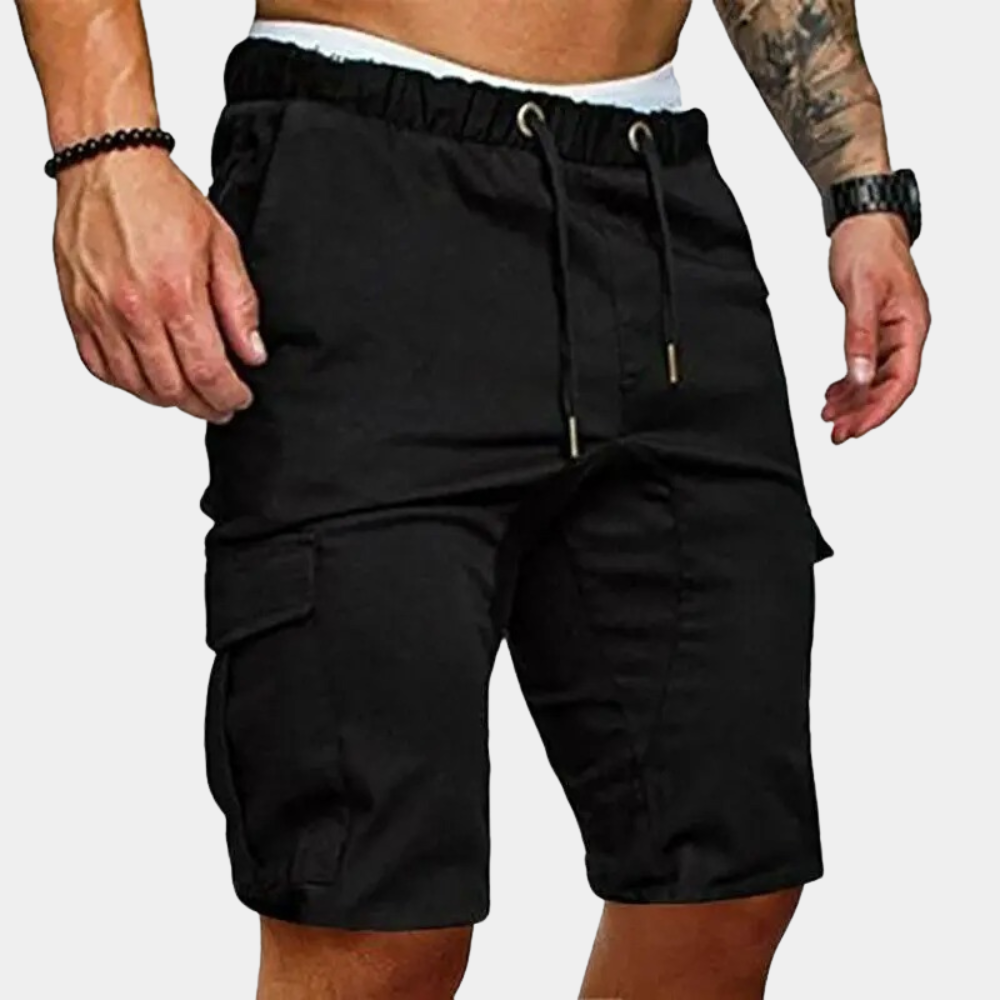 Cargo Shorts - Drawstring - Long - Summer Short - Men's Shorts-Chaps of London-Black-M-Chaps of London
