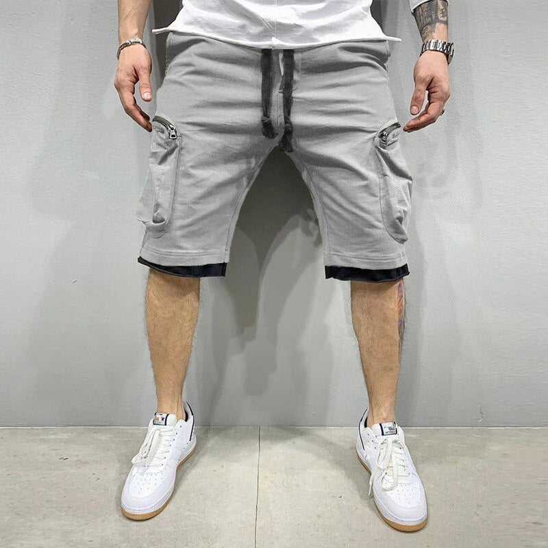 Cargo Shorts - Drawstring - Loose Fit - Cargo Sweatshorts - Men's Clothing-Chaps of London-Gray-M-Chaps of London