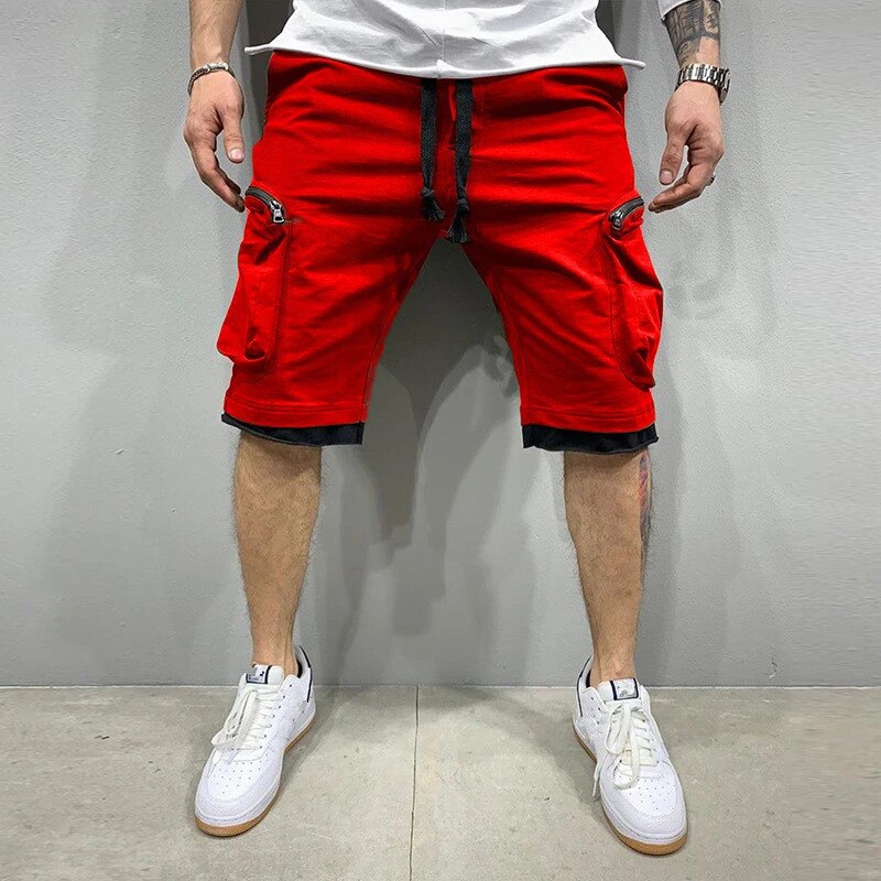 Cargo Shorts - Drawstring - Loose Fit - Cargo Sweatshorts - Men's Clothing-Chaps of London-Red-M-Chaps of London