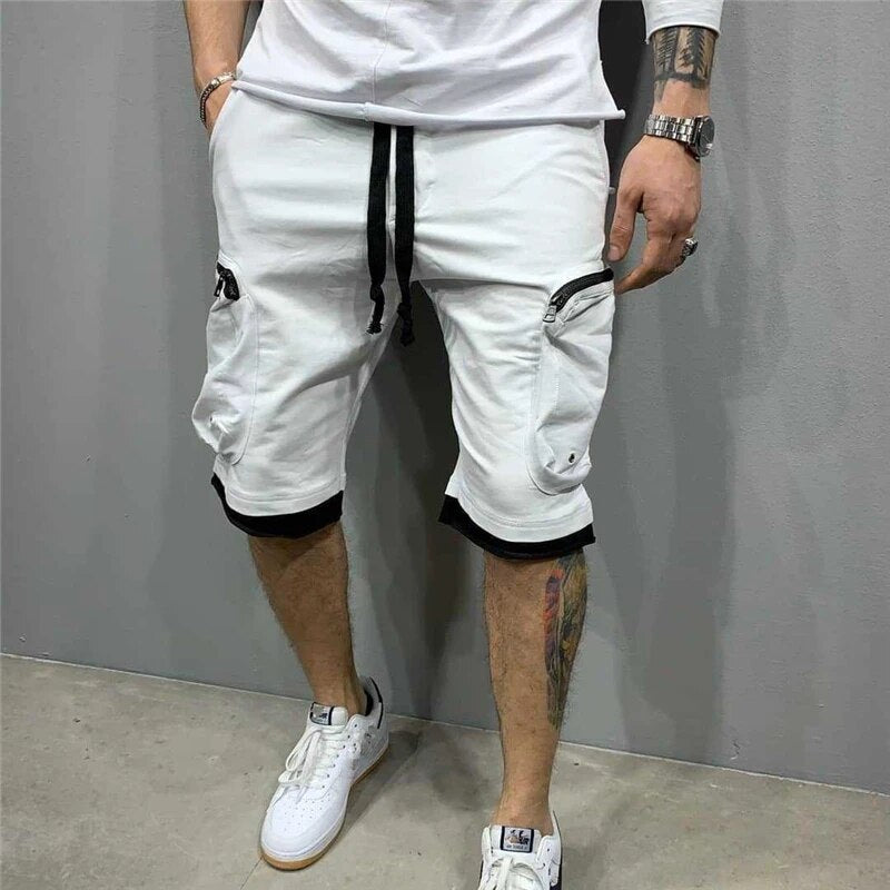Cargo Shorts - Drawstring - Loose Fit - Cargo Sweatshorts - Men's Clothing-Chaps of London-White-M-Chaps of London
