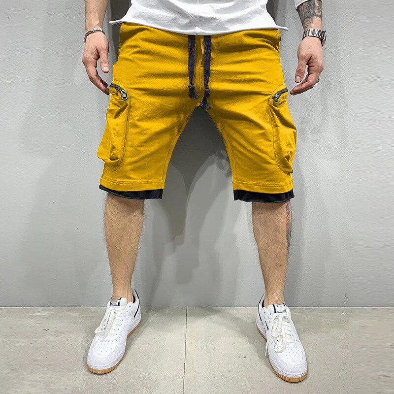 Cargo Shorts - Drawstring - Loose Fit - Cargo Sweatshorts - Men's Clothing-Chaps of London-Yellow-M-Chaps of London