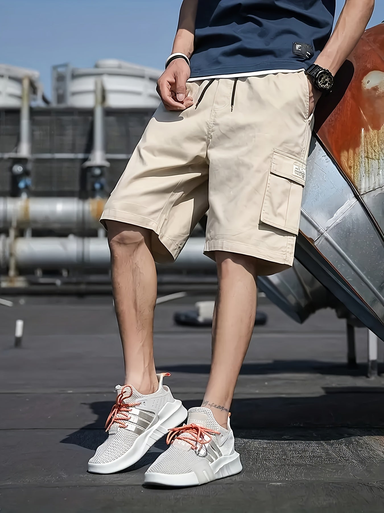 Cargo Shorts | Drawstring | Loose Fit | Long Shorts | Men's Shorts-Chaps of London-Khaki-XS-Chaps of London