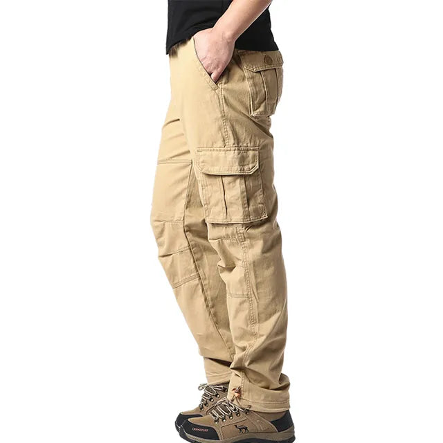 Cargo Trousers - Straight Leg - Pockets - Cargo Pants - Men's Trousers-Men's Cargo Pants-Chaps of London-Khaki-M-Chaps of London