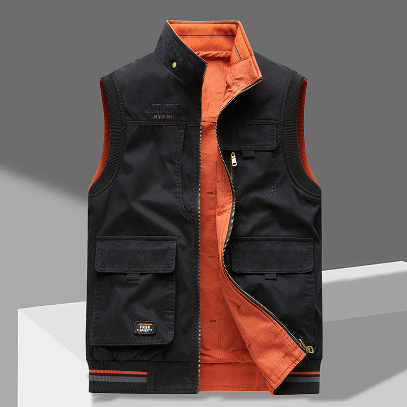 Cargo Vest | Sleeveless | Pockets | Work Vest | Men's Gilet-Men’s Cargo Vest-Chaps of London-Black-Orange-M-Chaps of London