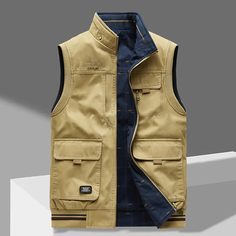 Cargo Vest | Sleeveless | Pockets | Work Vest | Men's Gilet-Men’s Cargo Vest-Chaps of London-Blue-Khaki-M-Chaps of London