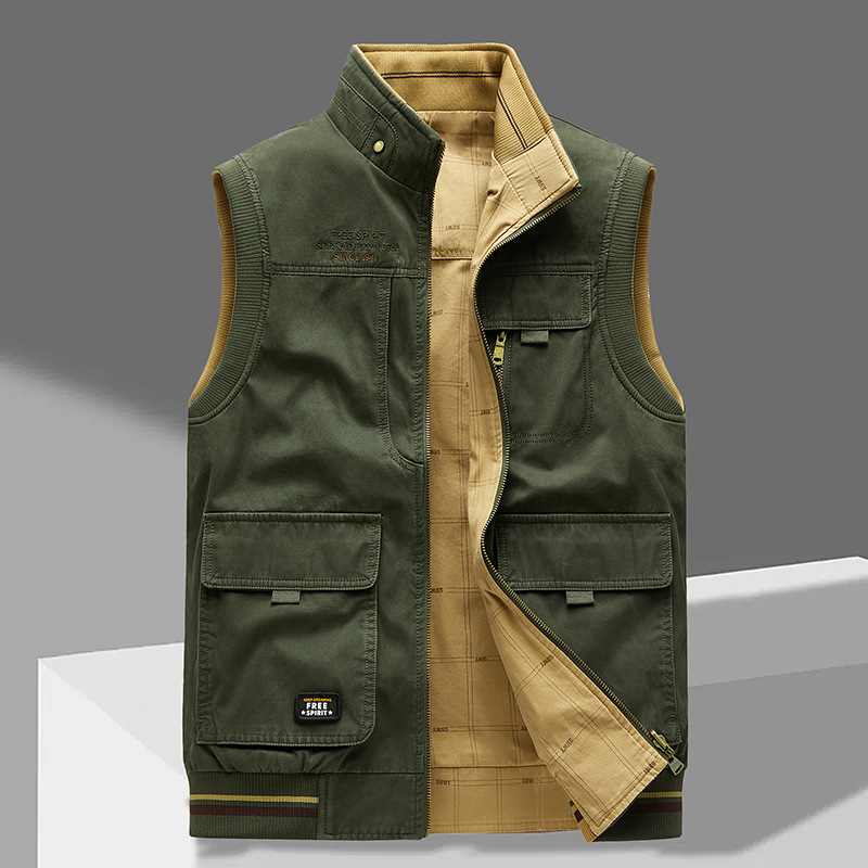 Cargo Vest | Sleeveless | Pockets | Work Vest | Men's Gilet-Men’s Cargo Vest-Chaps of London-Khaki-Green-M-Chaps of London