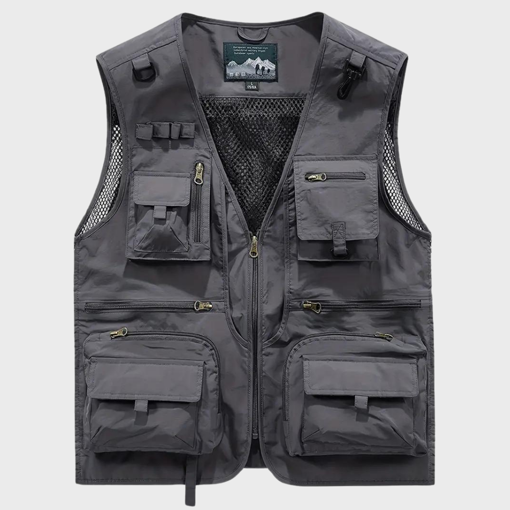 Cargo Vest | Zip-Up | Pockets | Cargo Gilet | Men's Gilet-Chaps of London-Gray-S-Chaps of London
