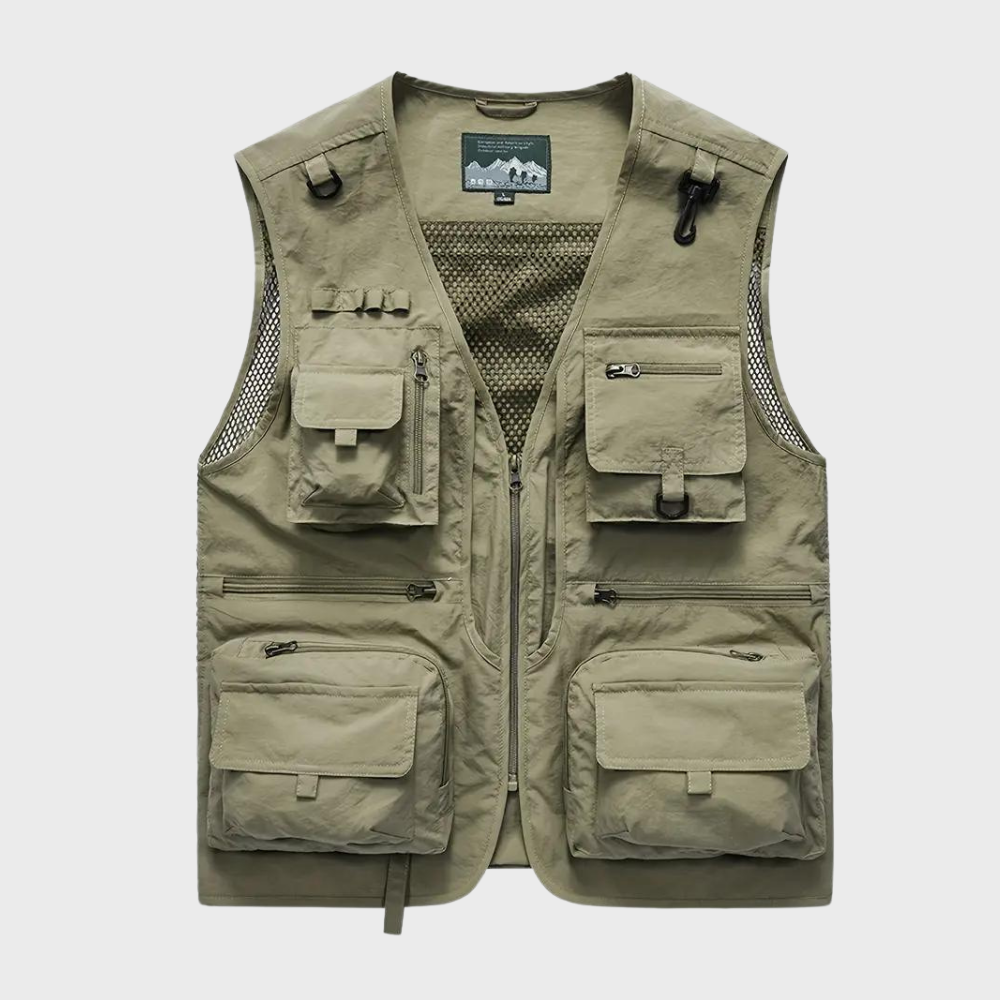Cargo Vest | Zip-Up | Pockets | Cargo Gilet | Men's Gilet-Chaps of London-Khaki-S-Chaps of London