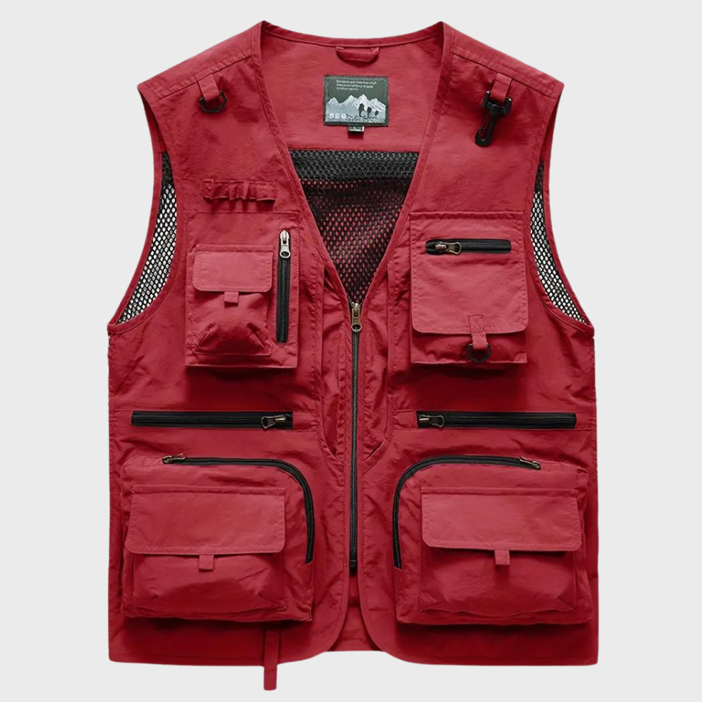 Cargo Vest | Zip-Up | Pockets | Cargo Gilet | Men's Gilet-Chaps of London-Red-S-Chaps of London