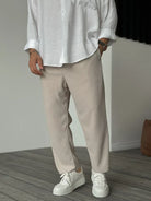 Casual Pants | Ribbed | Elastic Waist | Straight Leg Pants | Men's Pants-Pants-Chaps of London-Beige-S-Chaps of London
