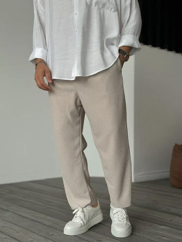 Casual Pants | Ribbed | Elastic Waist | Straight Leg Pants | Men's Pants-Pants-Chaps of London-Beige-S-Chaps of London