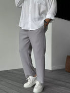 Casual Pants | Ribbed | Elastic Waist | Straight Leg Pants | Men's Pants-Pants-Chaps of London-Gray-S-Chaps of London