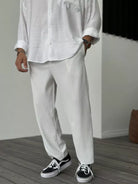 Casual Pants | Ribbed | Elastic Waist | Straight Leg Pants | Men's Pants-Pants-Chaps of London-White-S-Chaps of London