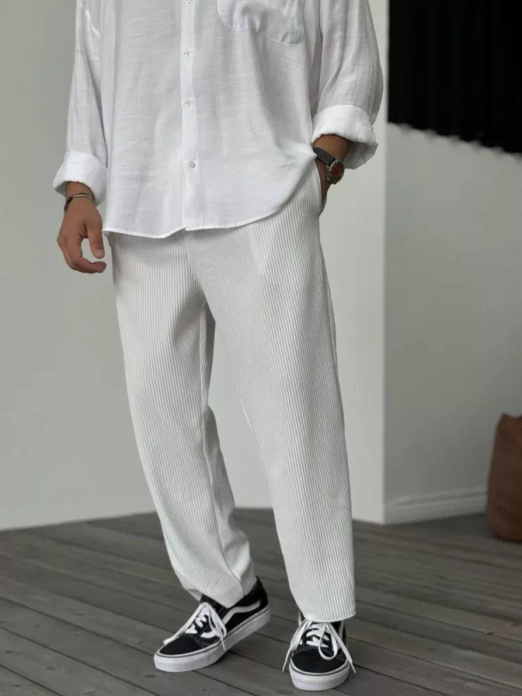Casual Pants | Ribbed | Elastic Waist | Straight Leg Pants | Men's Pants-Pants-Chaps of London-White-S-Chaps of London