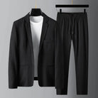 Casual Suit | Lightweight | Drawstring | Trouser and Blazer Set | Men's Two-Piece Set-Blazers-Chaps of London-Black-M-Chaps of London
