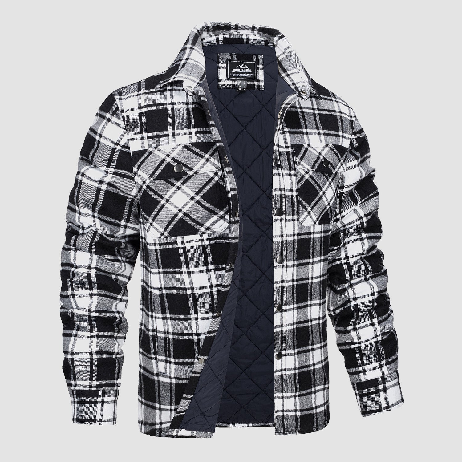 Checkered Jacket | Button-Up | Quilted Liner | Plaid Jacket | Men's Clothing -Chaps of London-Black-S-Chaps of London
