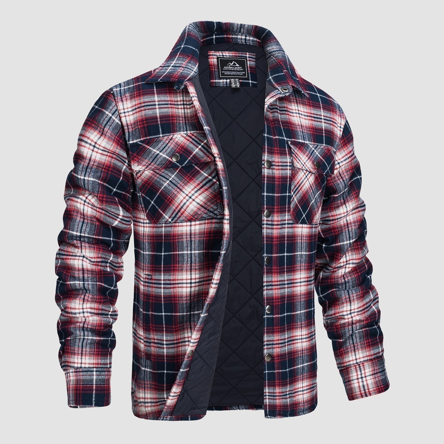 Checkered Jacket | Button-Up | Quilted Liner | Plaid Jacket | Men's Clothing -Chaps of London-Red Blue-S-Chaps of London