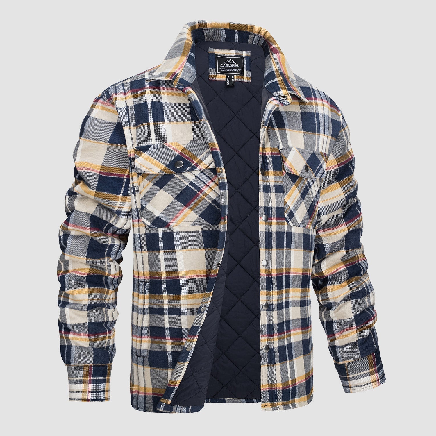 Checkered Jacket | Button-Up | Quilted Liner | Plaid Jacket | Men's Clothing -Chaps of London-Yellow-S-Chaps of London