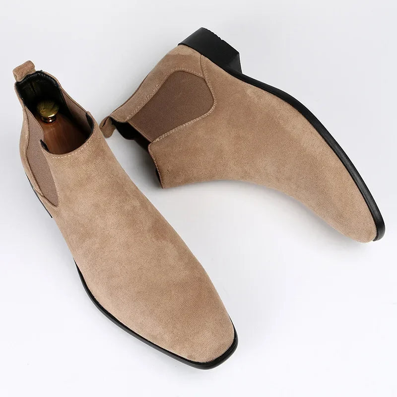 Chelsea Boots - Men's Slip-On Ankle Suede Boots-Men Shoes-Chaps of London-Beige-40-Chaps of London