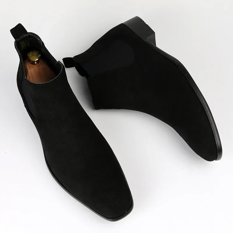 Chelsea Boots - Men's Slip-On Ankle Suede Boots-Men Shoes-Chaps of London-Black-40-Chaps of London