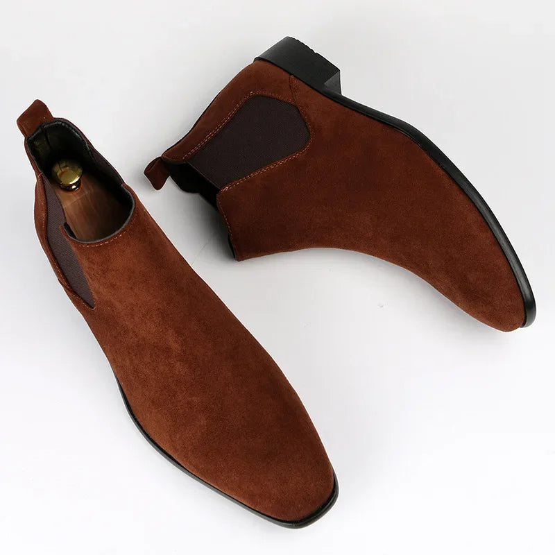 Chelsea Boots - Men's Slip-On Ankle Suede Boots-Men Shoes-Chaps of London-Brown-40-Chaps of London