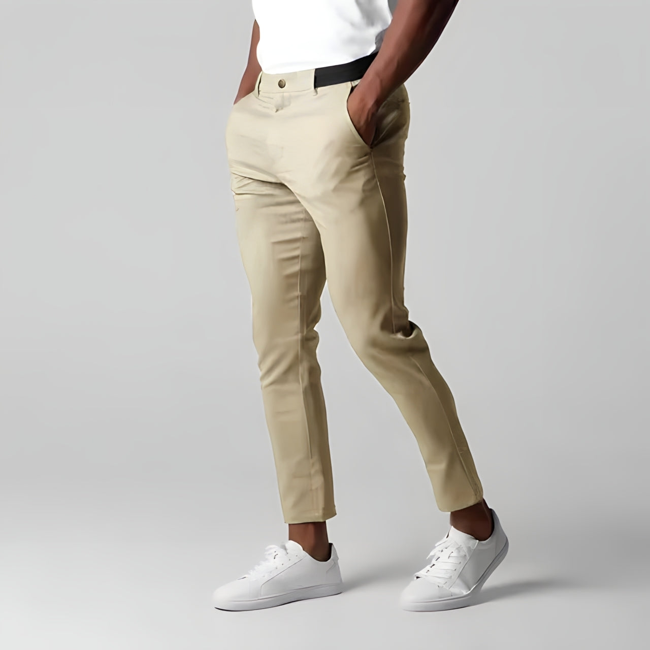 Chino Pants | Elastic Waist | Stretchy | Skinny Chinos | Mens Chinos-Men's Chino Pants-Chaps of London-Beige-XS-Chaps of London