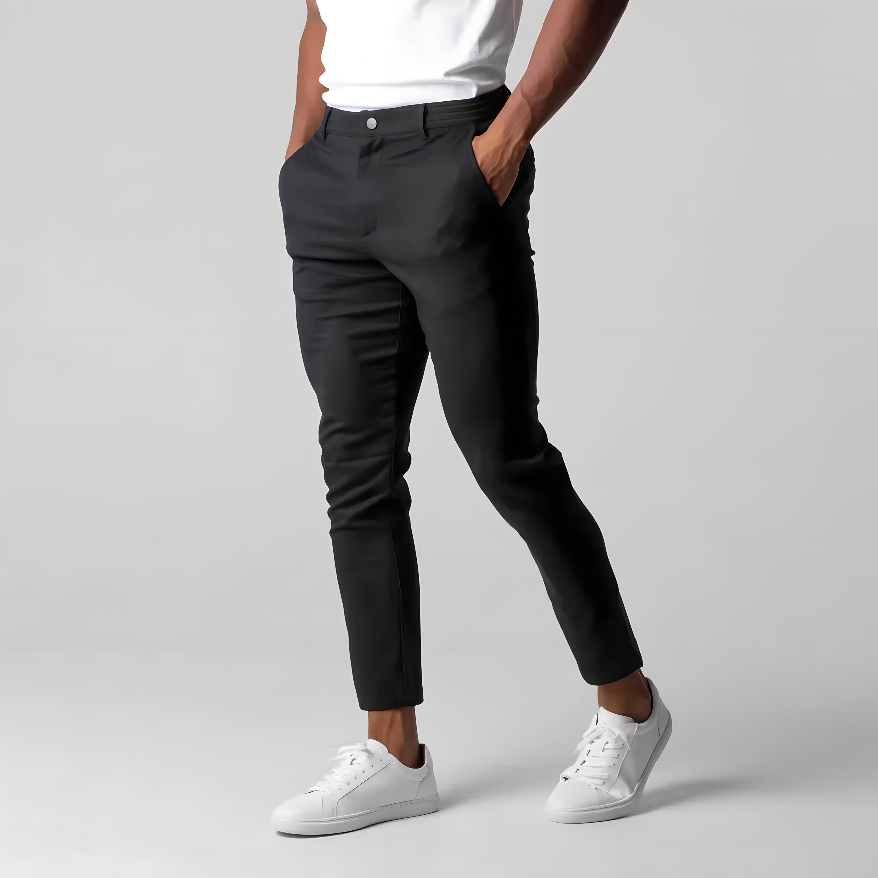 Chino Pants | Elastic Waist | Stretchy | Skinny Chinos | Mens Chinos-Men's Chino Pants-Chaps of London-Black-XS-Chaps of London