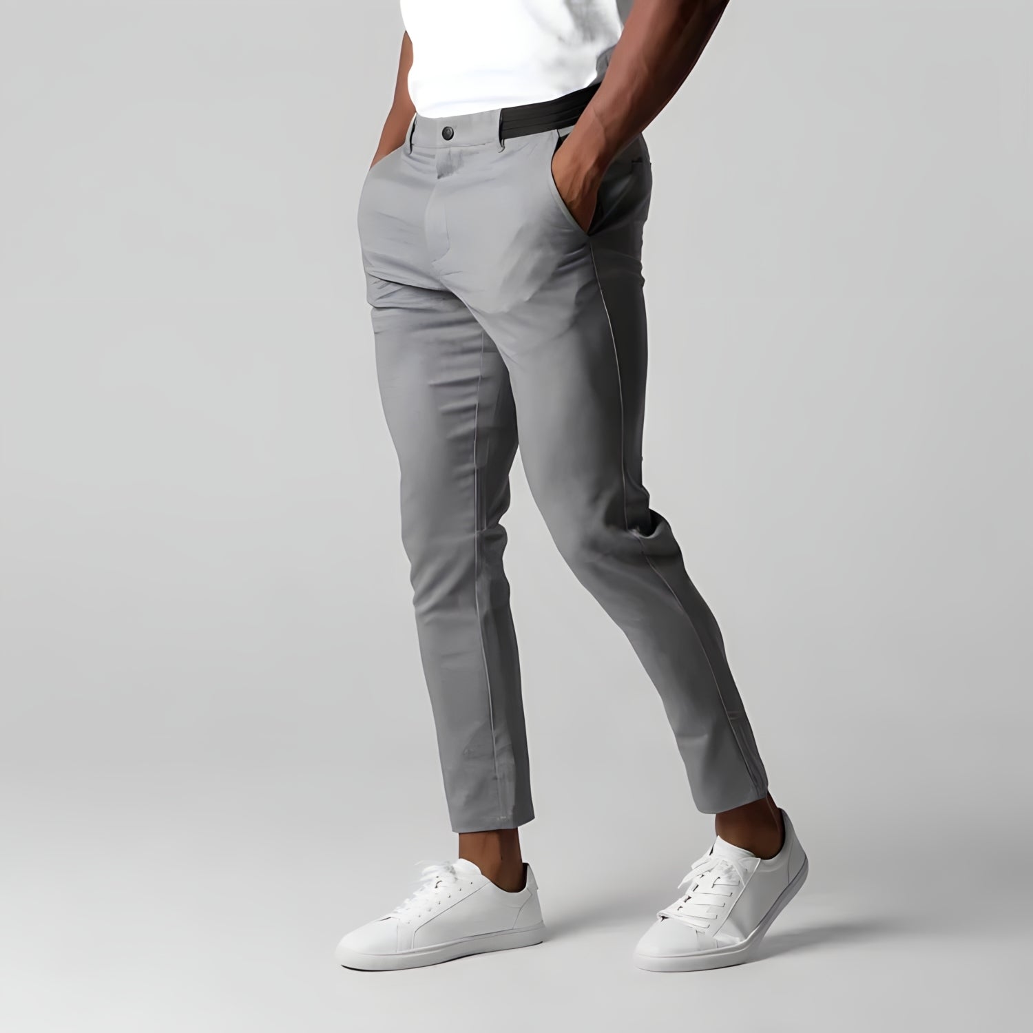 Chino Pants | Elastic Waist | Stretchy | Skinny Chinos | Mens Chinos-Men's Chino Pants-Chaps of London-Grey-XS-Chaps of London