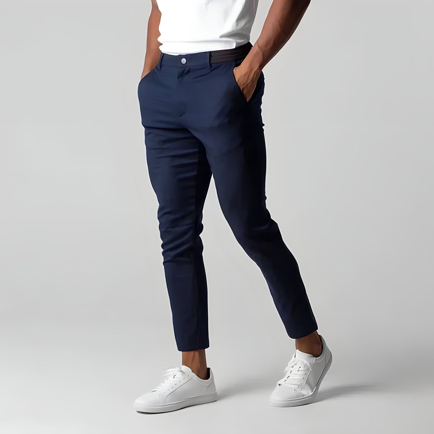 Chino Pants | Elastic Waist | Stretchy | Skinny Chinos | Mens Chinos-Men's Chino Pants-Chaps of London-Navy Blue-XS-Chaps of London