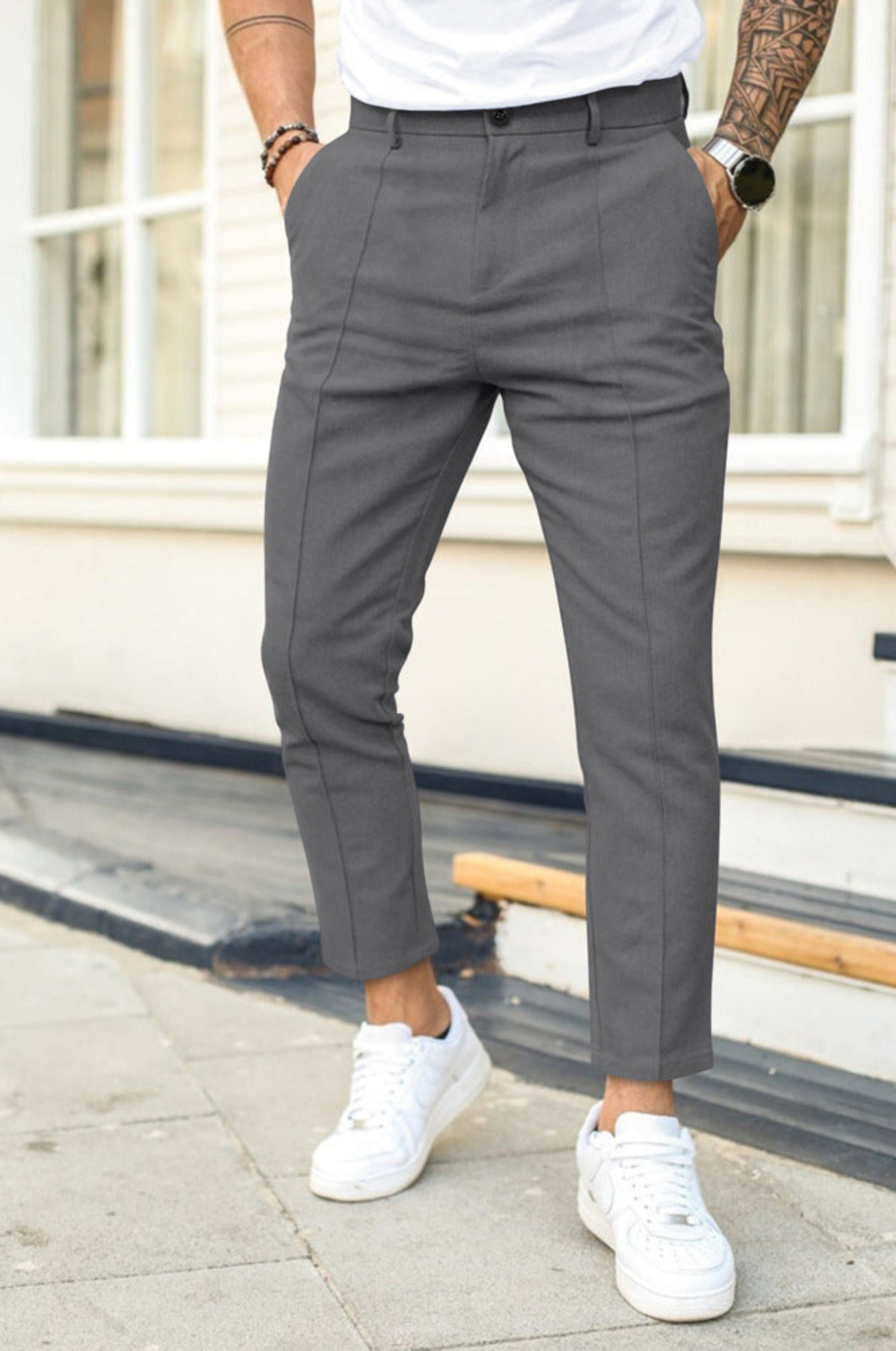 Chino Pants | Stretch | Slim Fit | Skinny Chinos | Men's Trousers-Chino pants-Chaps of London-Gray-S-Chaps of London