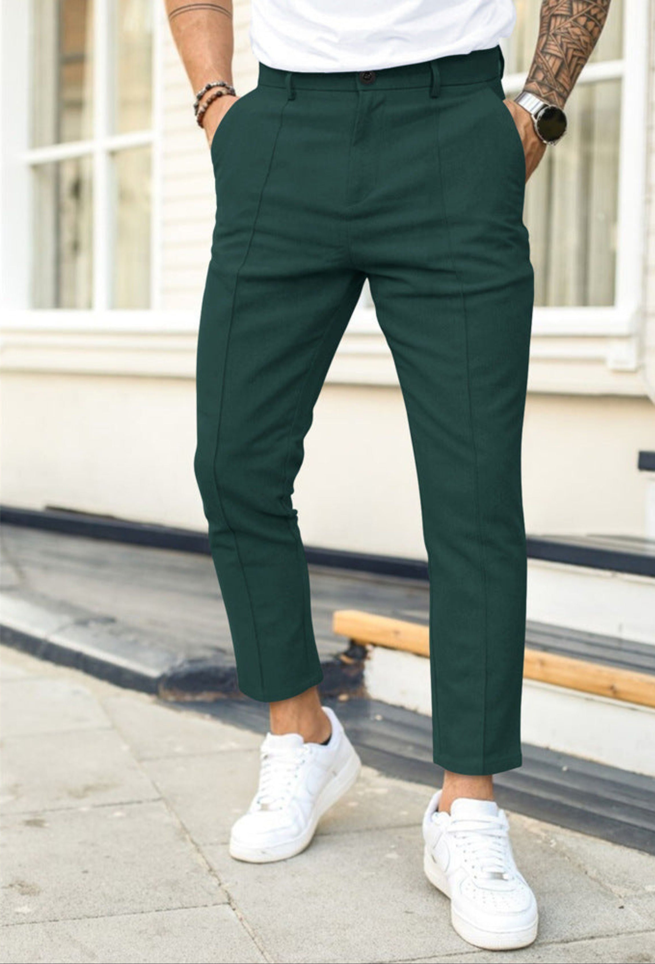 Chino Pants | Stretch | Slim Fit | Skinny Chinos | Men's Trousers-Chino pants-Chaps of London-Green-S-Chaps of London