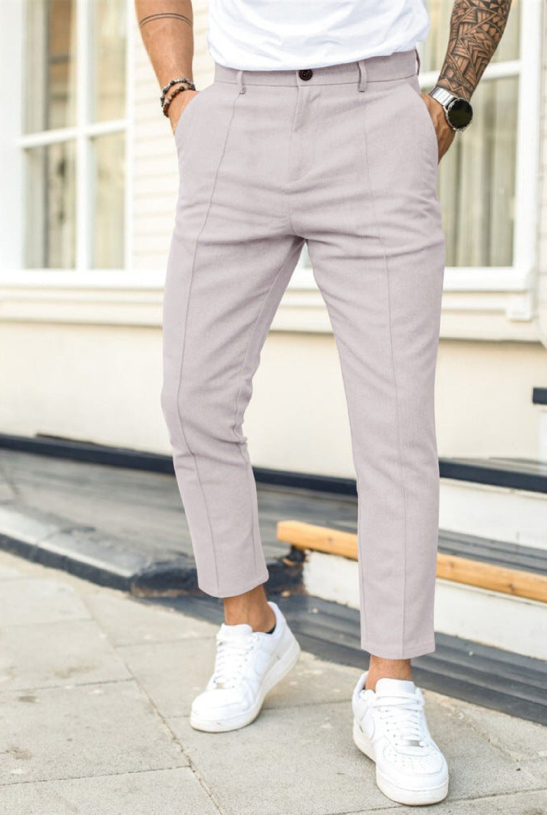 Chino Pants | Stretch | Slim Fit | Skinny Chinos | Men's Trousers-Chino pants-Chaps of London-Light Gray-S-Chaps of London