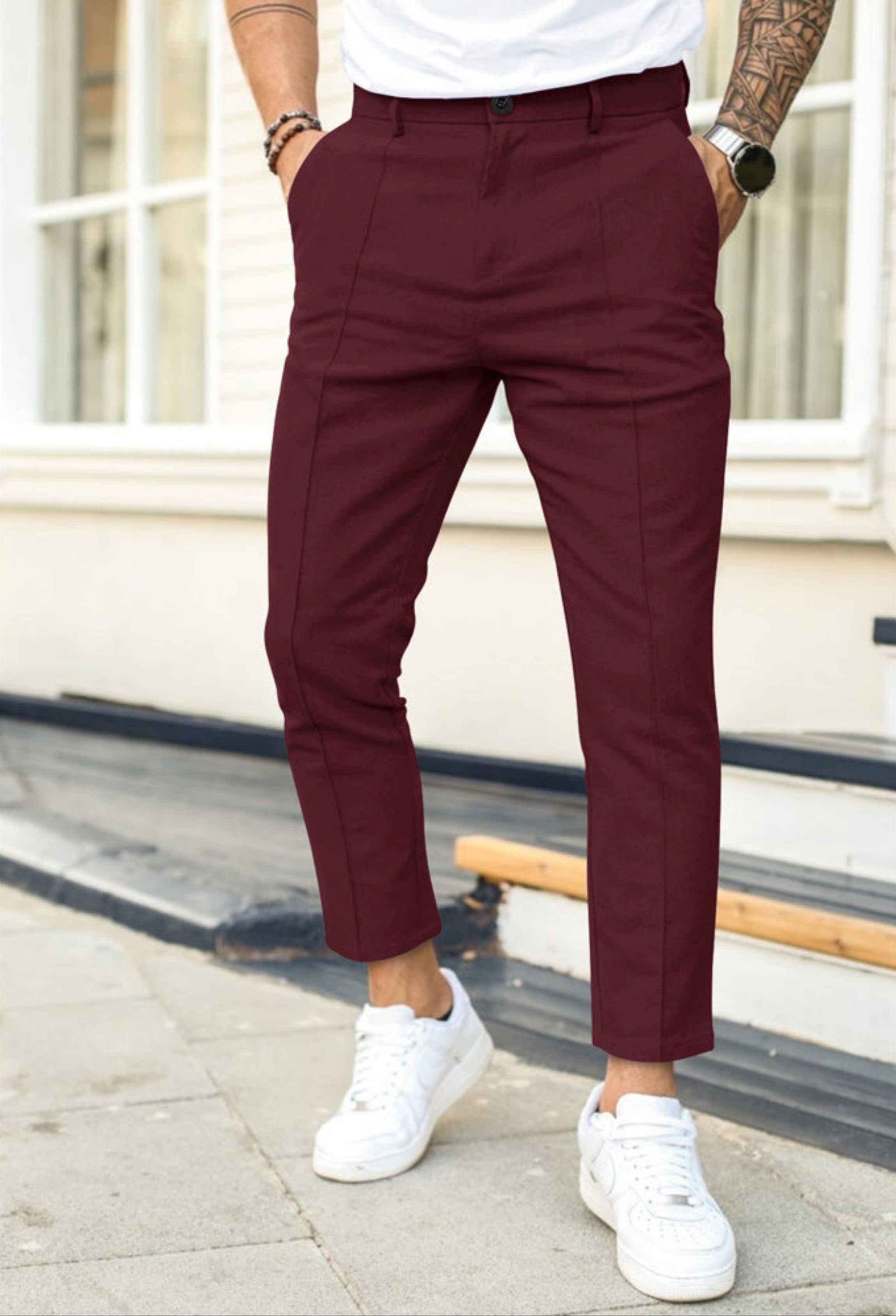 Chino Pants | Stretch | Slim Fit | Skinny Chinos | Men's Trousers-Chino pants-Chaps of London-Wine Red-S-Chaps of London