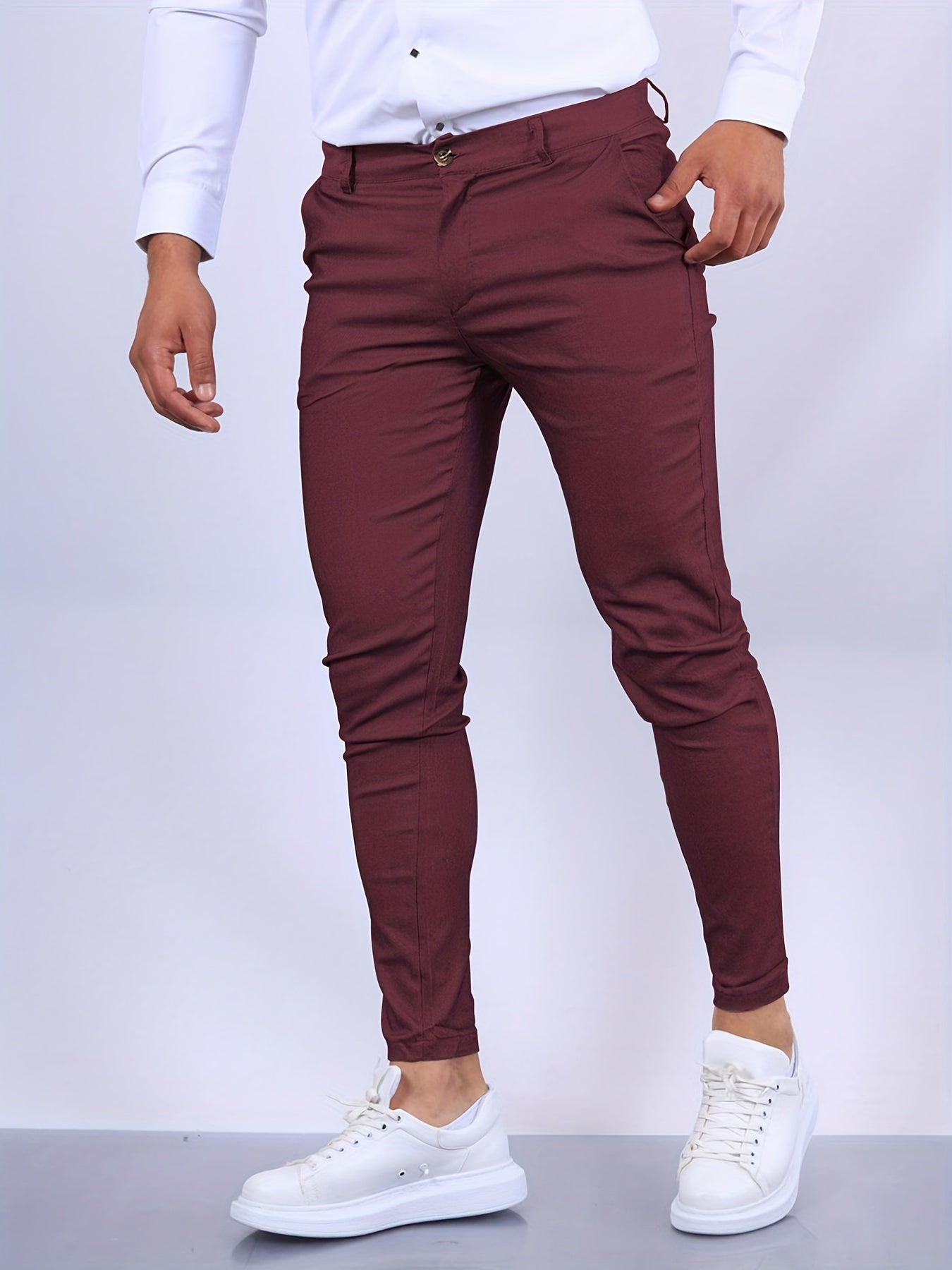 Chinos | Slim Fit | Stretch | Chino Pants | Men's Skinny Chinos-Men’s Chinos-Chaps of London-Burgundy-XS-Chaps of London