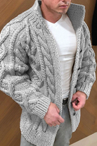 Chunky Cardigan | Warm | Cable Knit | Knitted Cardigan | Men's Cardigan -Chaps of London-Grey-M-Chaps of London