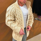 Chunky Cardigan | Warm | Cable Knit | Knitted Cardigan | Men's Cardigan -Chaps of London-Khaki-M-Chaps of London