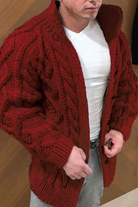 Chunky Cardigan | Warm | Cable Knit | Knitted Cardigan | Men's Cardigan -Chaps of London-Red-M-Chaps of London