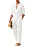 Co-Ord Set - Men's Lightweight Long Sleeve Linen Two-Piece Set for Summer-Men Set-Chaps of London-White-S-Chaps of London