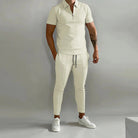 Co-Ord Set | Polo T-Shirt | Elastic Waist | Two-Piece Set | Men's Summer Set-Fashion Men Outfit All-year-Chaps of London-Beige-S-Chaps of London